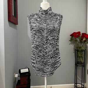 NEW WHBM Longline Turtleneck Open Weave Knit Classic Layering Sweater Navy M NWT